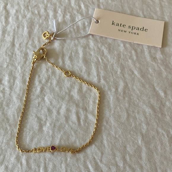 kate spade Jewelry - Kate Spade: Gold Tone “Love Love” Bracelet- Red Heart Accent- Pink Dust Bag